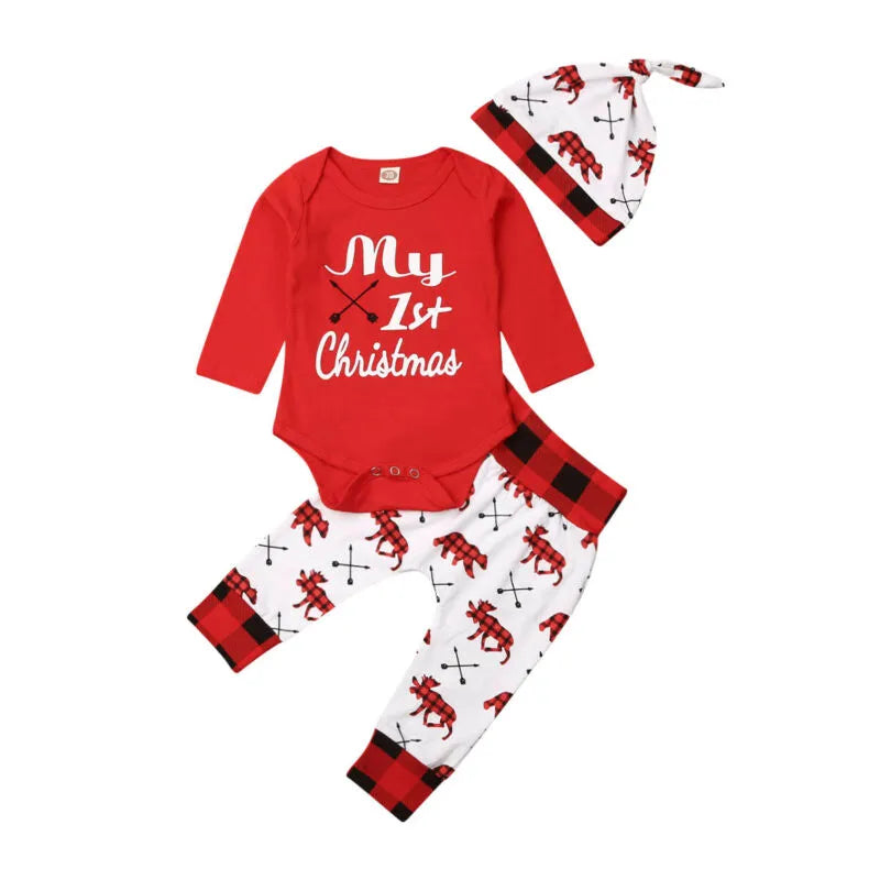 My First Christmas Buffalo Plaid Infant Baby Boy Christmas Outfit