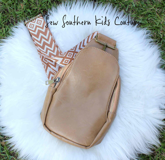 Light Brown/Beige Soft Vegan Leather Crossbody Bag