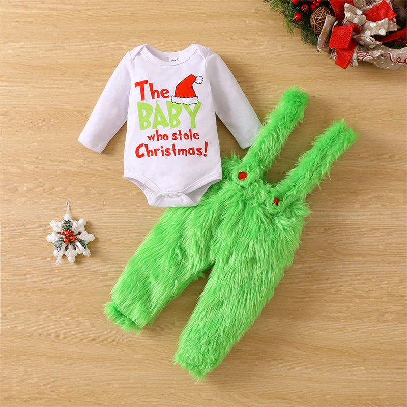 Baby Who Stole Christmas Grinch Fur Overalls Boy or Girl