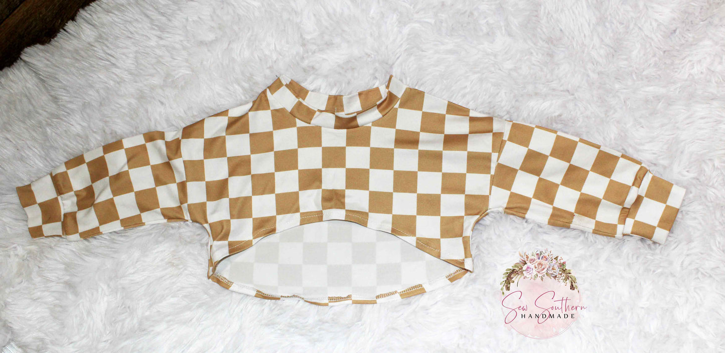 Beige Romper with Checkerboard Crop Top-Checkered Socks-Baby Girl