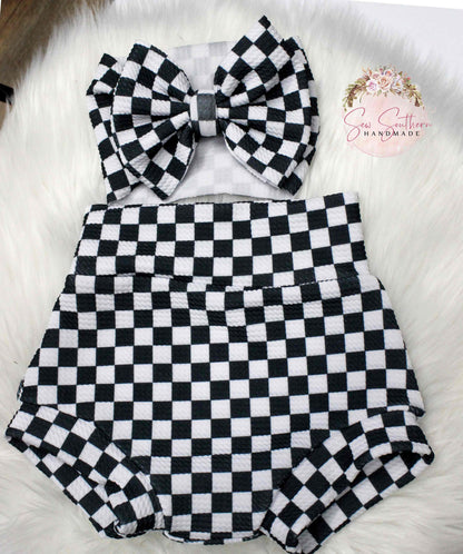 Black and White Checkered Outfit/Gender Neutral Checkerboard Bummies