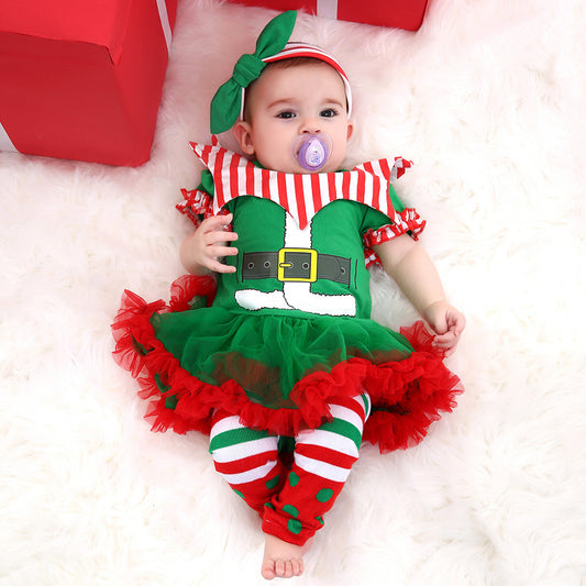 Christmas Striped Romper Baby Girl Outfit