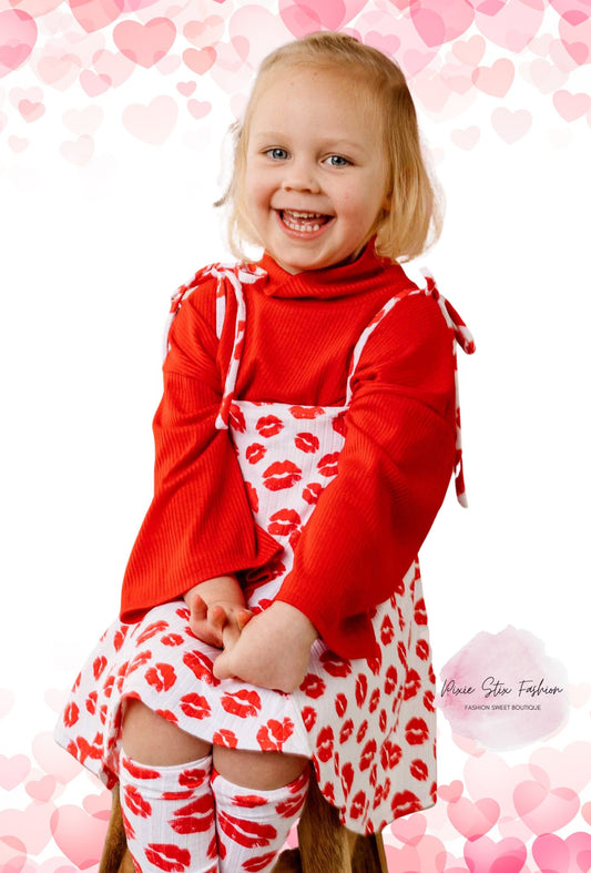 Valentine's Day Kisses Baby Girl Jumper Dress, Sweater, Bow and Matching Socks