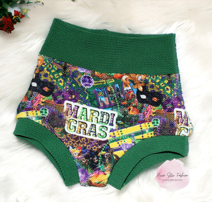 Girl's Mardi Gras Bummies/Mardi Gras Outfit/Baby Gril Mardi Gras Shorts/Mardi Gras Bow