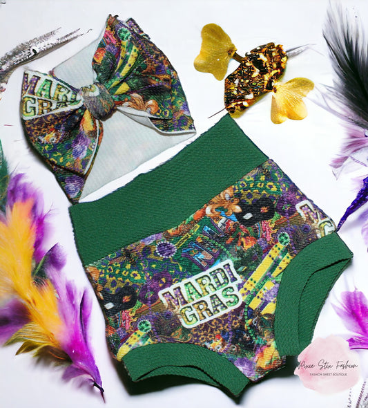 Girl's Mardi Gras Bummies/Mardi Gras Outfit/Baby Gril Mardi Gras Shorts/Mardi Gras Bow