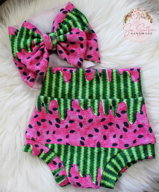 Watermelon Drip Bummie and Bow Set