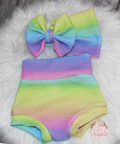Rainbow Ombre Baby Bummies, Rainbow Headwrap Bow