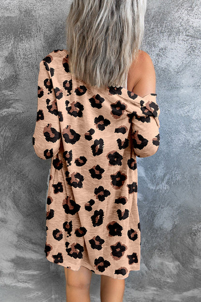 Printed Button Front Longline Leopard Cardigan