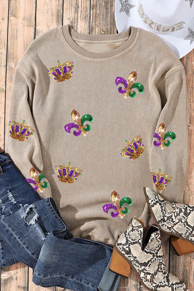 Mardi Gras Sequin Fleur de Lis Sweatshirt
