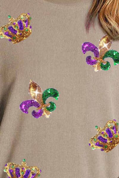 Mardi Gras Sequin Fleur de Lis Sweatshirt