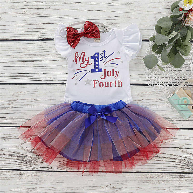 My 1st July Fourth Baby Girl Outift-3-Pc