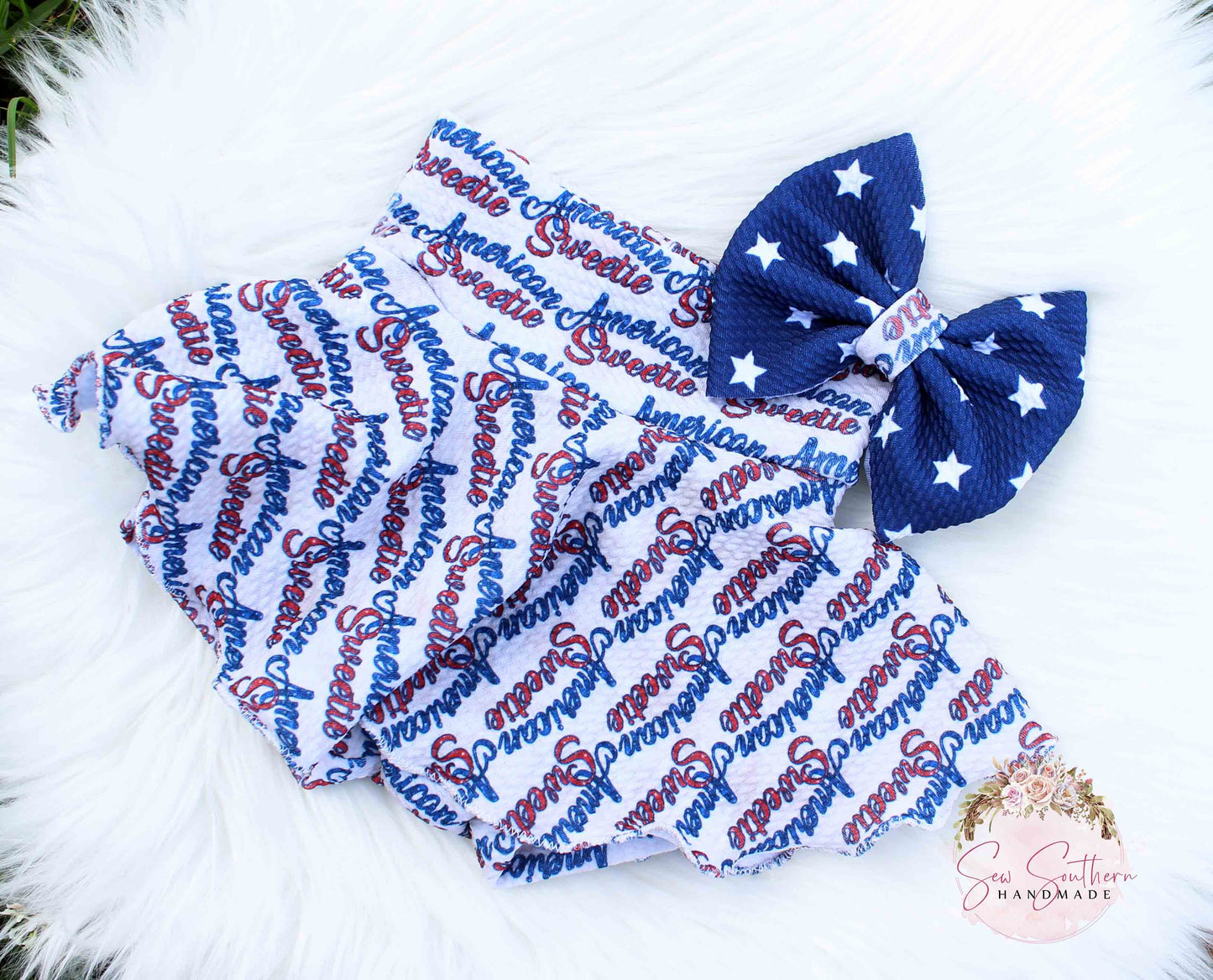 American Sweetie Fourth of July Skirted Bummie and Bow Set