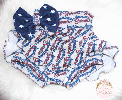 American Sweetie Fourth of July Skirted Bummie and Bow Set