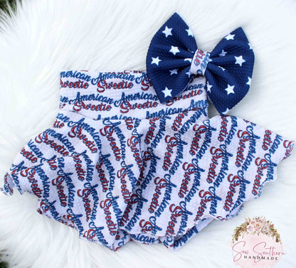 American Sweetie Fourth of July Skirted Bummie and Bow Set