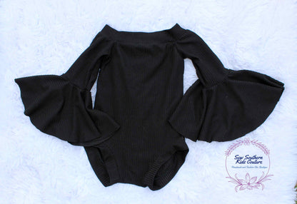 Anna Black Off The Shoulder Bell Sleeve Leotard