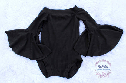 Anna Black Off The Shoulder Bell Sleeve Leotard