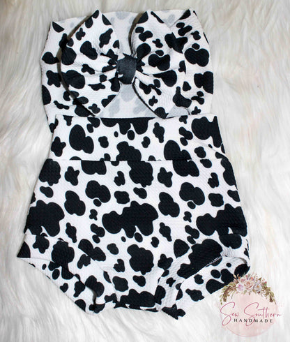 Cow Spots Highwaisted Bummies and Bow Set