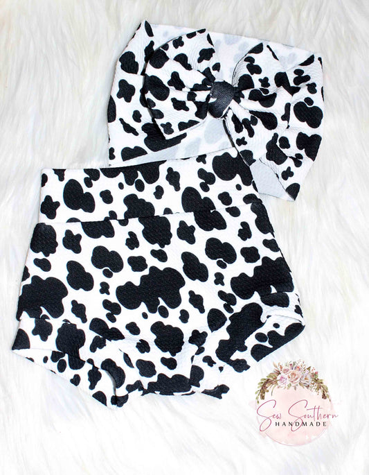 Cow Spots Highwaisted Bummies and Bow Set