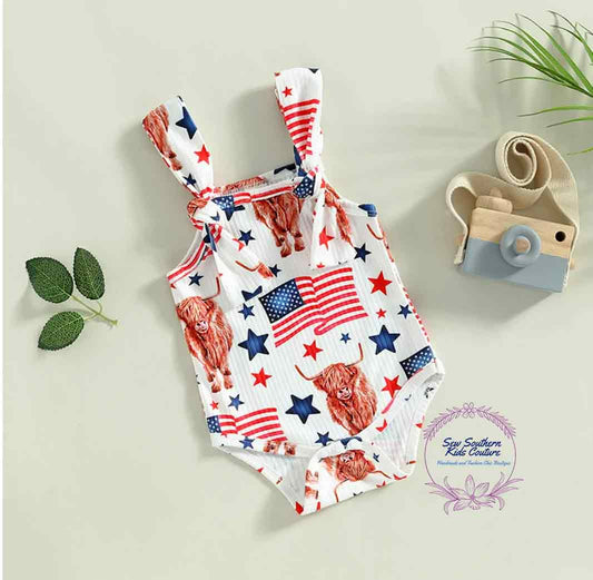Highland Cow Fourth of July Baby Romper