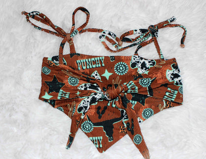 Punchy Western Halter Top and Cow Spot Bummie Set