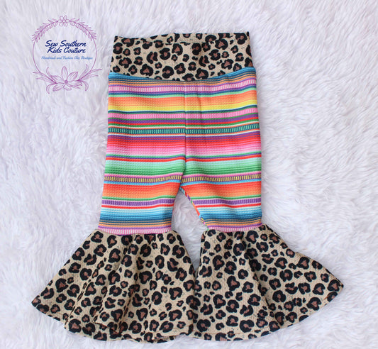 2 Pc Mexican Serape and Leopard Bell Bottom Pants