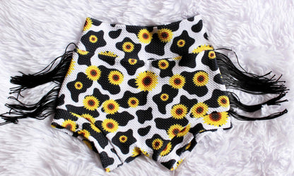 Helena Cow Spots and Sunflowers Bell Sleeve Leotard and High Waisted Fringed  Bummie Outfit